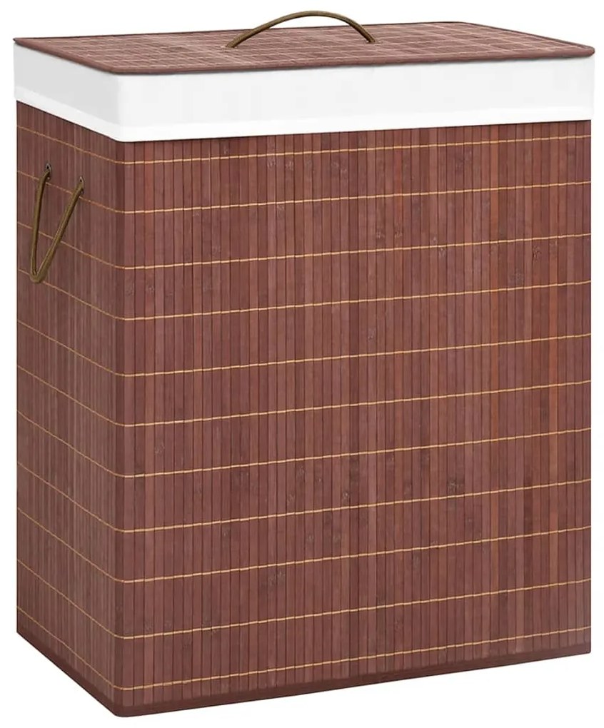 Cesto para roupa suja c/ 2 secções 100 L bambu castanho