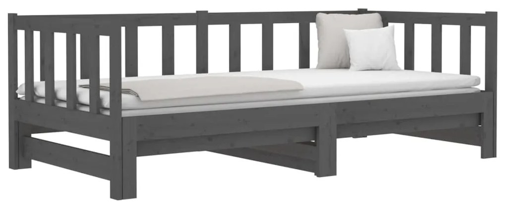 Estrutura sofá-cama de puxar 2x(90x190) cm pinho maciço cinza