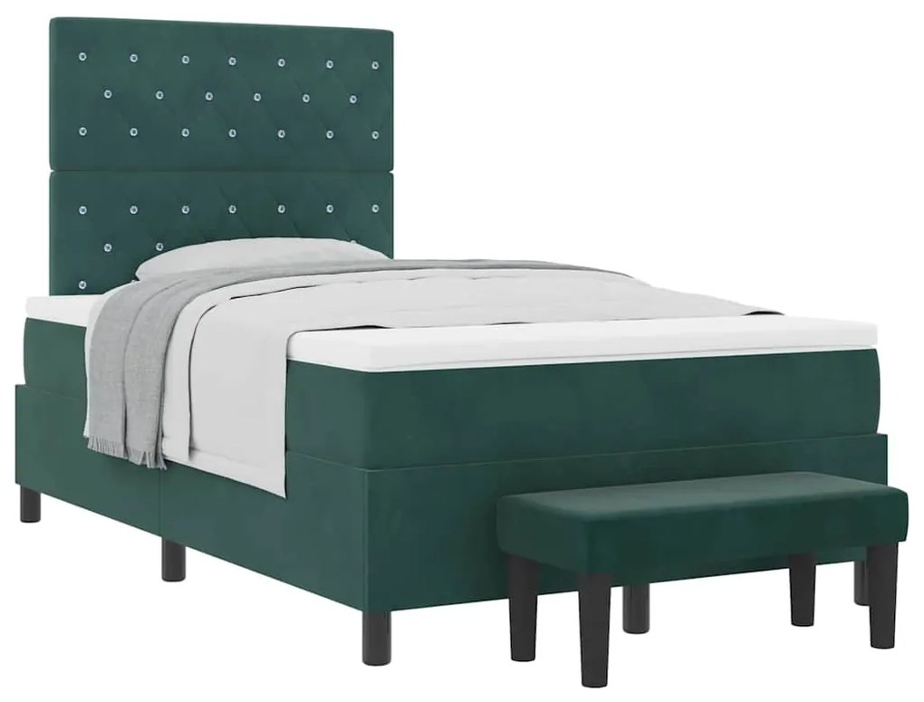 Cama Box Spring com Colchão e Banco Verde Escuro 120x200 cm Veludo