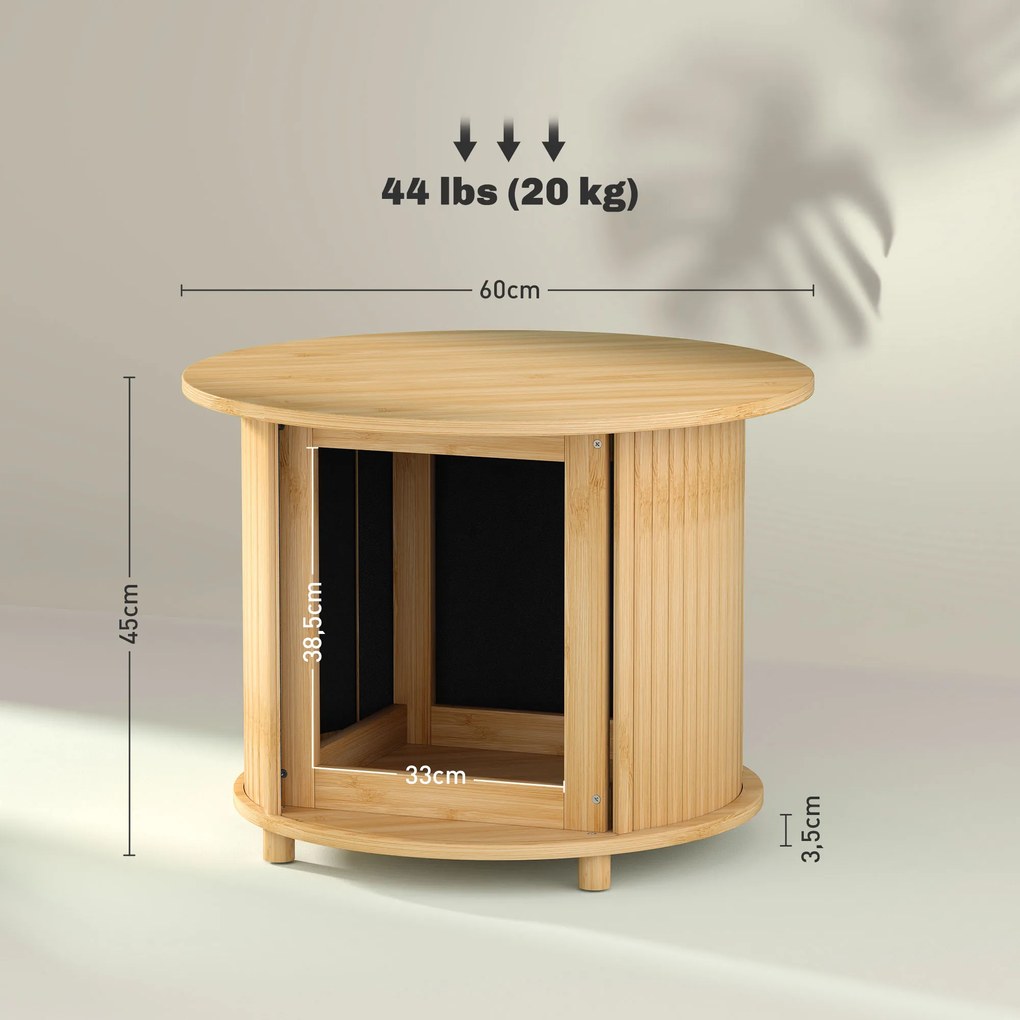 Mesa de centro  Ø 60 x 45 cm (altura) redonda de bambu com espaço de arrumação oculto e porta de correr natural