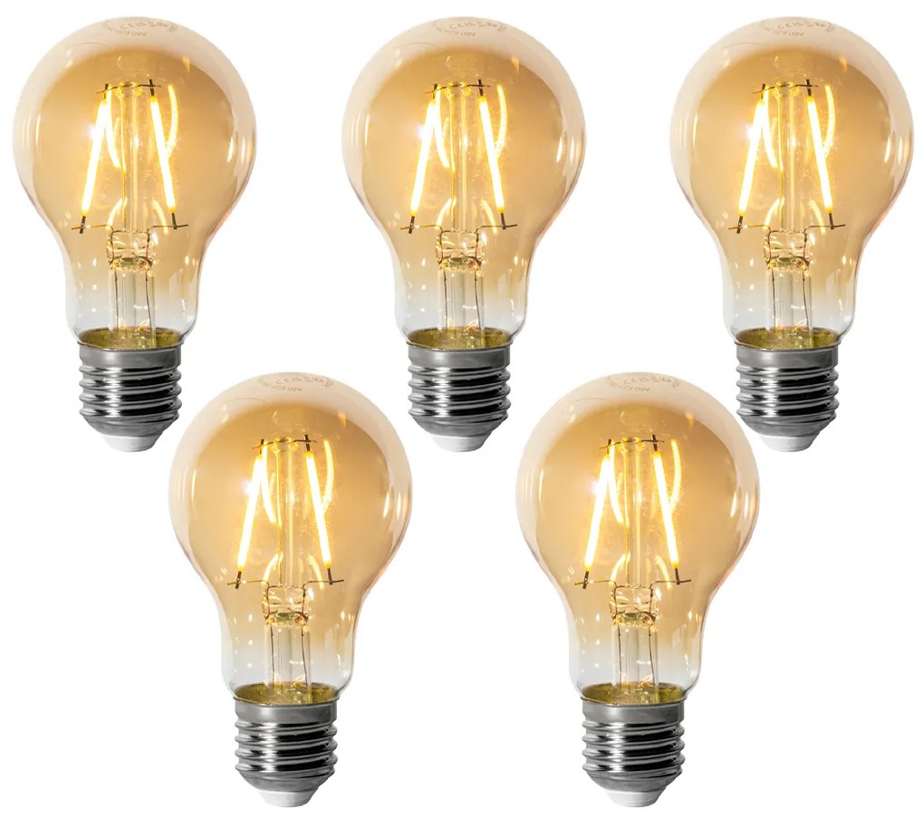 Conjunto de 5 E27 dimbare LED lamp A60 goud 3W 250 lm 2200K