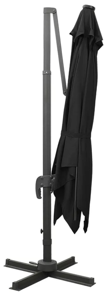 Guarda-sol jardim cantilever c/ poste e luzes LED 300 cm preto