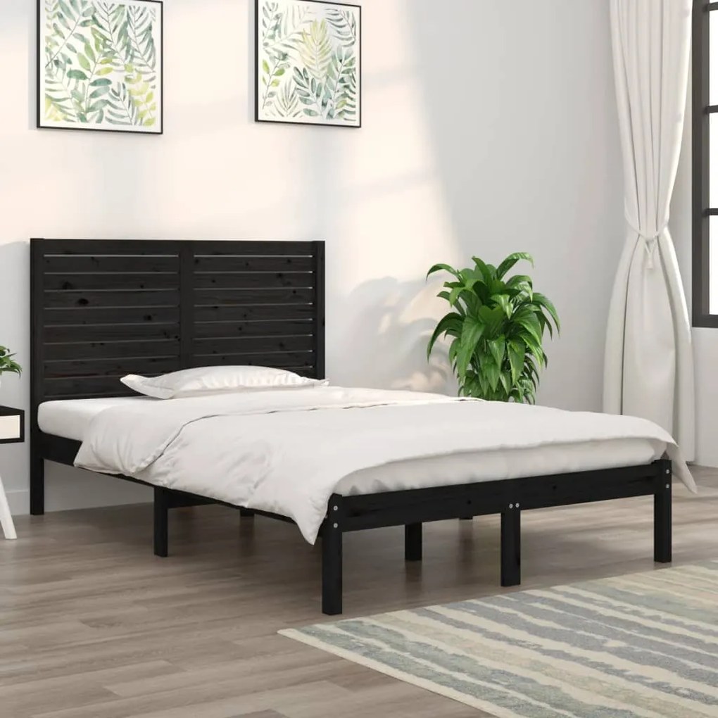 Estrutura de cama casal 135x190 cm madeira maciça preto