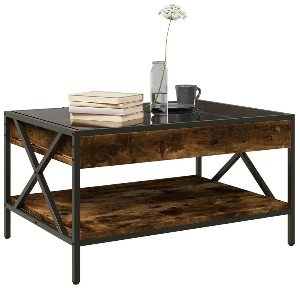 Mesa de centro luzes LED Infinity 70x50x38 cm carvalho fumado