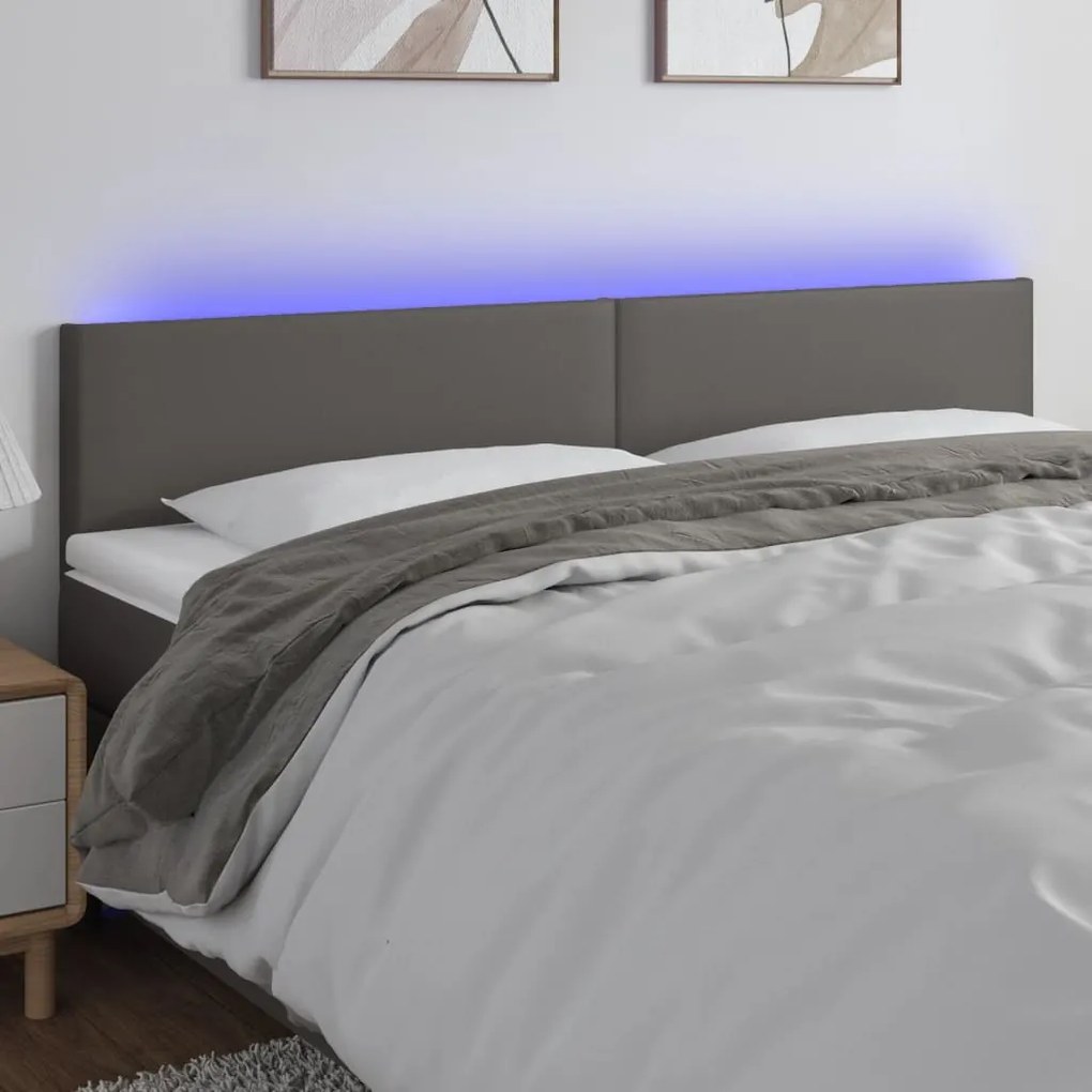 Cabeceira cama c/ LED 200x5x78/88cm couro artificial cinzento