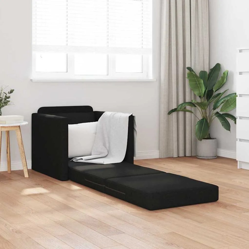 Sofá Cama 2-em-1 Preto 74x77x81 cm Tecido