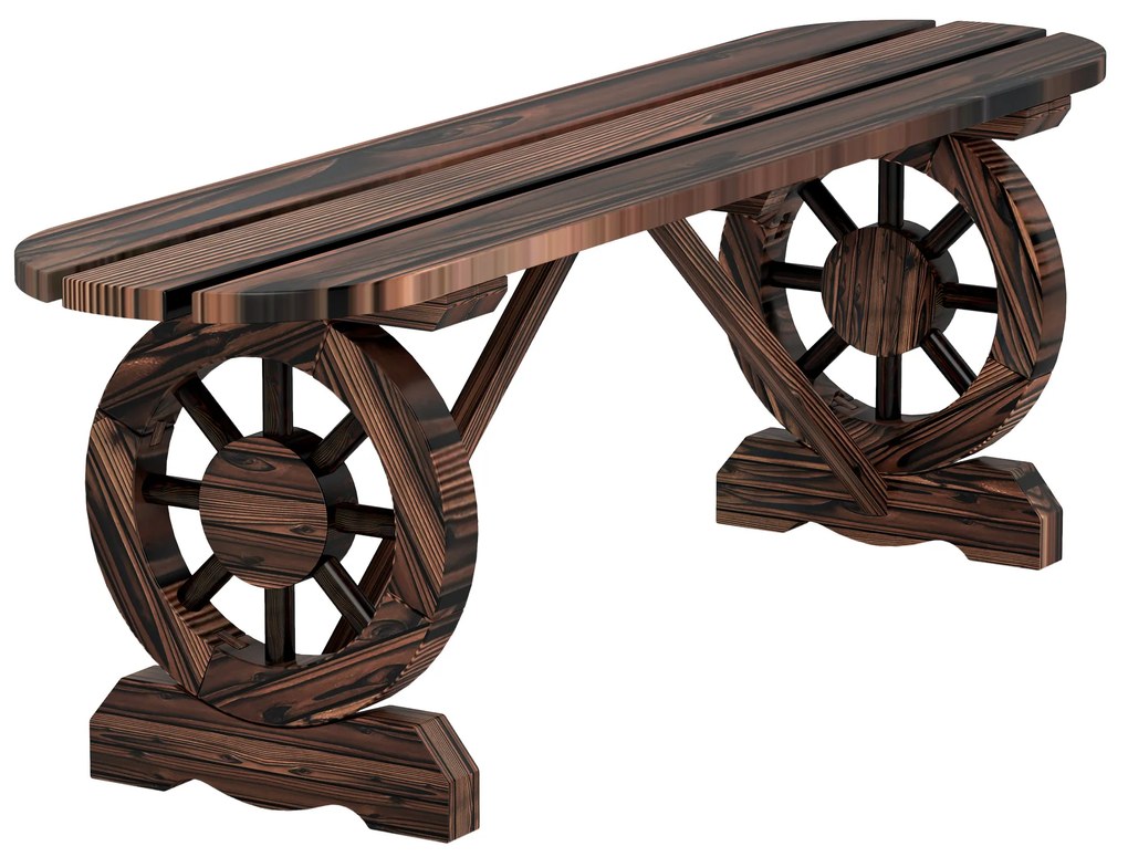 Outsunny Banco de Jardim de 2 Lugares Banco de Madeira com 2 Rodas Decorativas Estilo Rústico 120x29x39 cm Madeira | Aosom Portugal