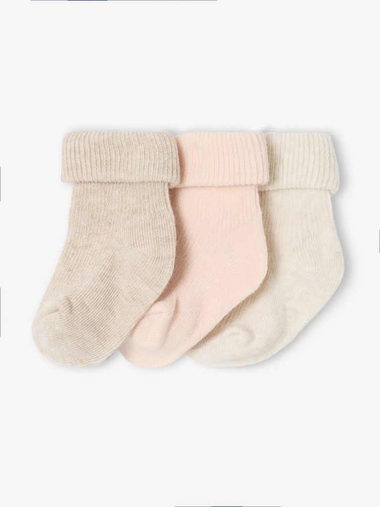 Lote de 3 pares de meias lisas, para bebé bege