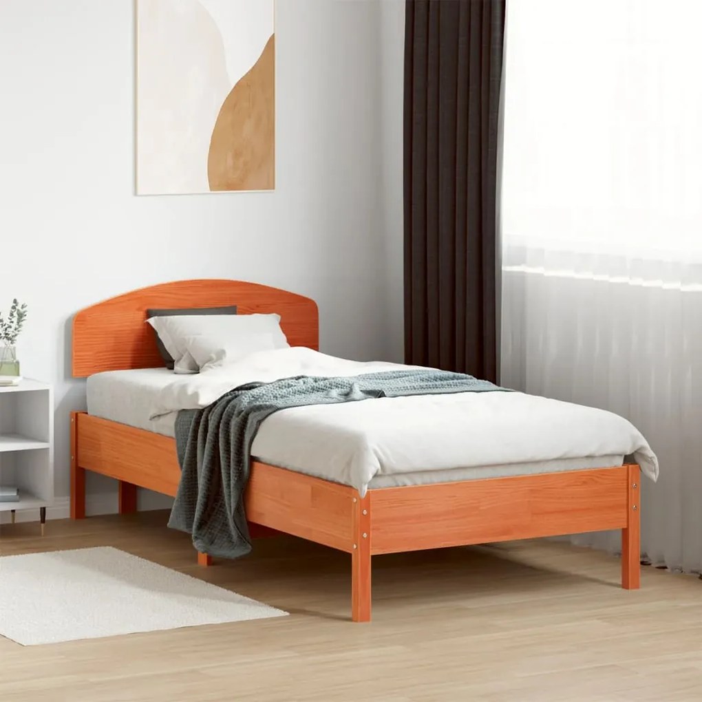 Cama sem colchão 90x190 cm madeira de pinho maciça castanho-mel