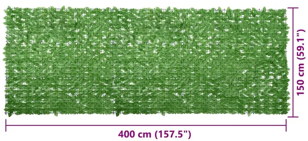 Tela de varanda com folhas verdes 400x150 cm