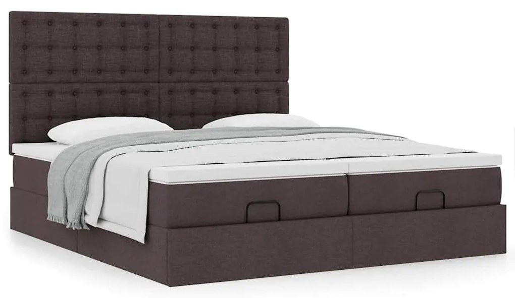 Estrutura de cama otomana com colchões tecido castanho escuro