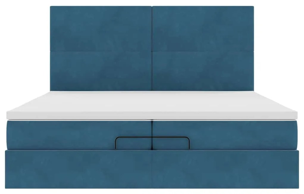 Cama otomana com colchões/LEDs 200x200 cm veludo azul-escuro