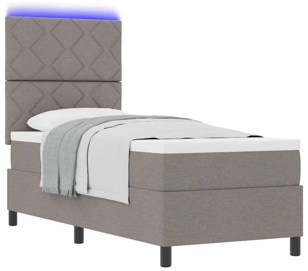 Cama Box com Colchão e Luz LED em Taupe, 80 x 200 cm, Estrutura em Tec