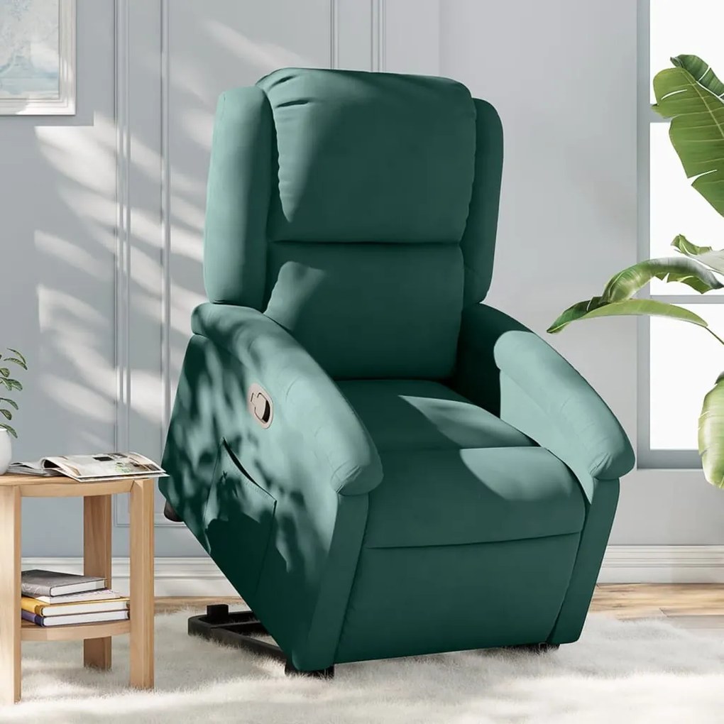 vidaXL Poltrona reclinável elevatória veludo verde-escuro