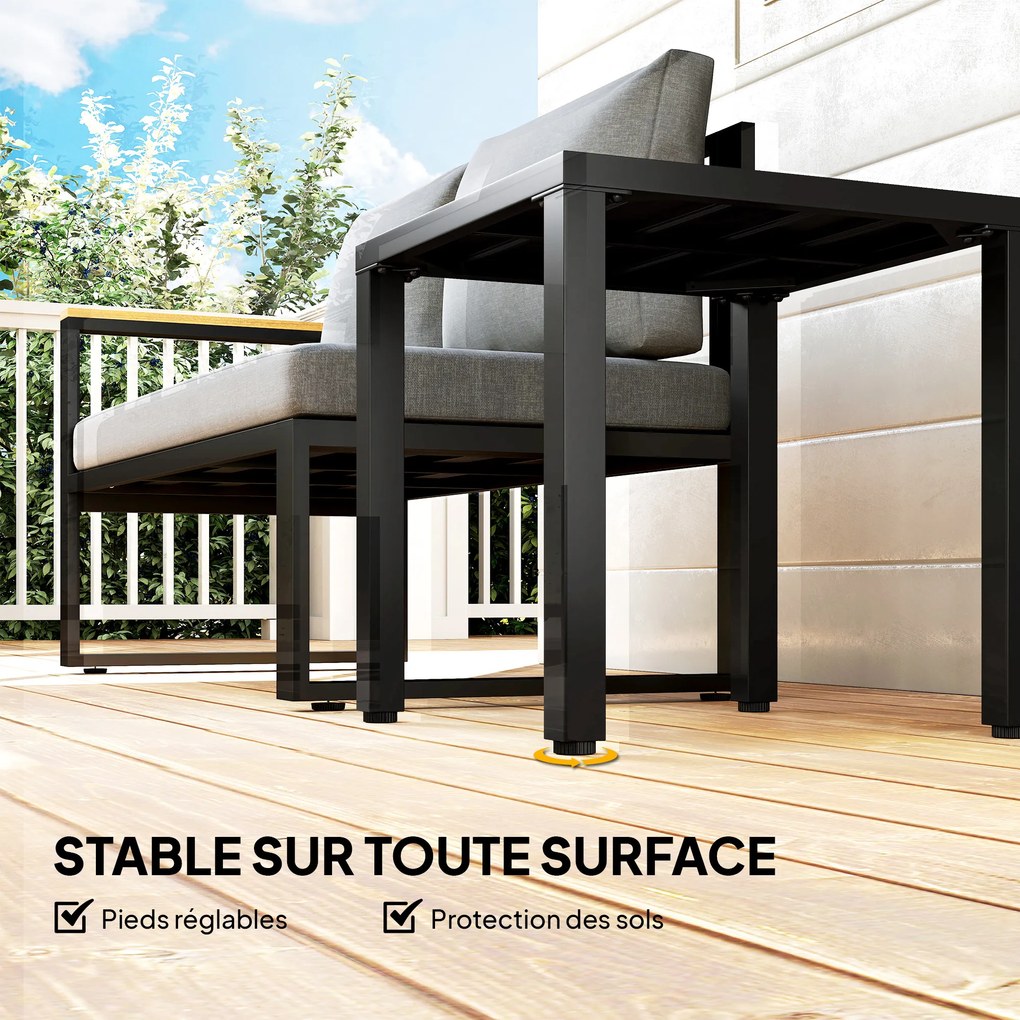 Mesa de jardim quadrada 45 C x 45 P x 45,5 A cm, mesa de terraço, estrutura em metal, para interior e exterior, para varanda, alpendre, pátio, preta