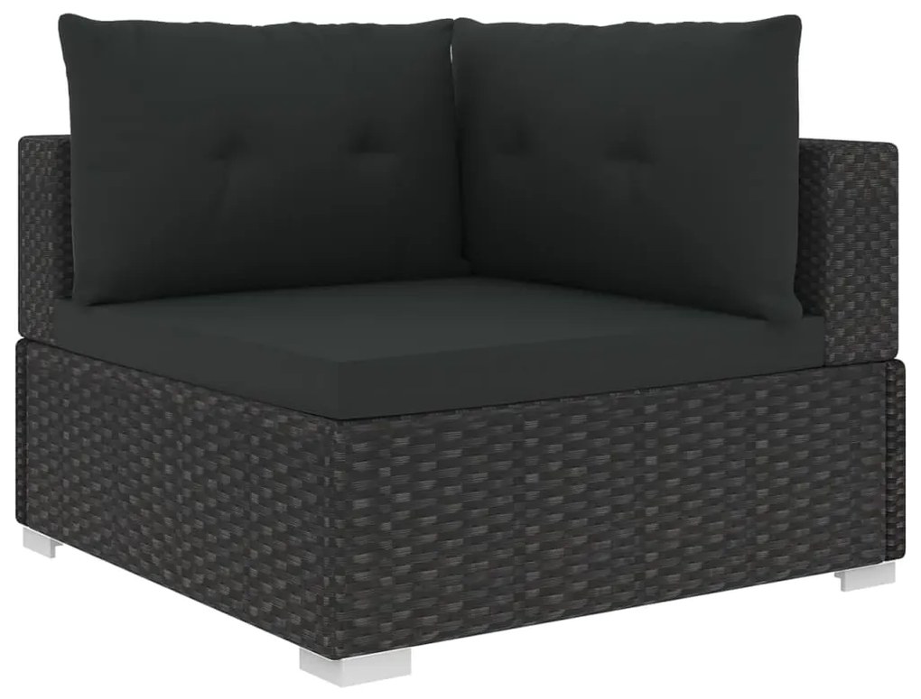 6 pcs conjunto lounge de jardim c/ almofadões vime PE preto