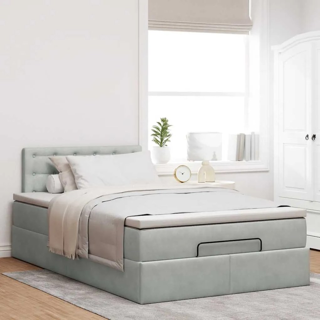 Cama otomana com colchão cinza claro 120x190 cm Veludo