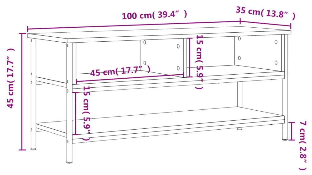 Móvel de TV 100x35x45 cm derivados de madeira carvalho castanho