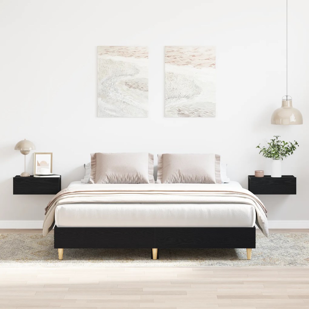 Estrutura de Cama Carvalho Preto 140x200 cm Madeira de Engenharia