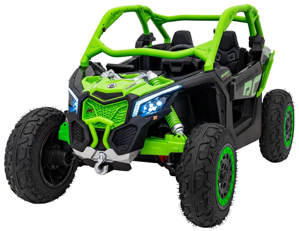 Carro elétrico para Crianças 2 Lugares 24V CAM-AM Buggy Maverick Turbo RR STRONG Motor 320 W, Rodas AR bombeado, assento couro ecológico Verde