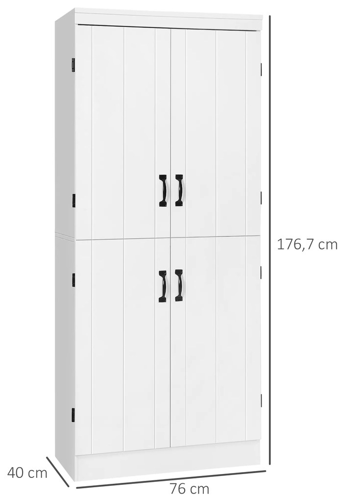 HOMCOM Armário de Cozinha Móvel Auxiliar de Cozinha com 4 Portas 6 Prateleiras de Armazenamento para Sala de Jantar Estilo Moderno 76x40x176,7cm Branco
