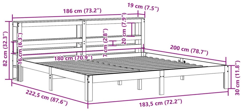 Estrutura de cama com cabeceira 180x200 cm pinho maciço