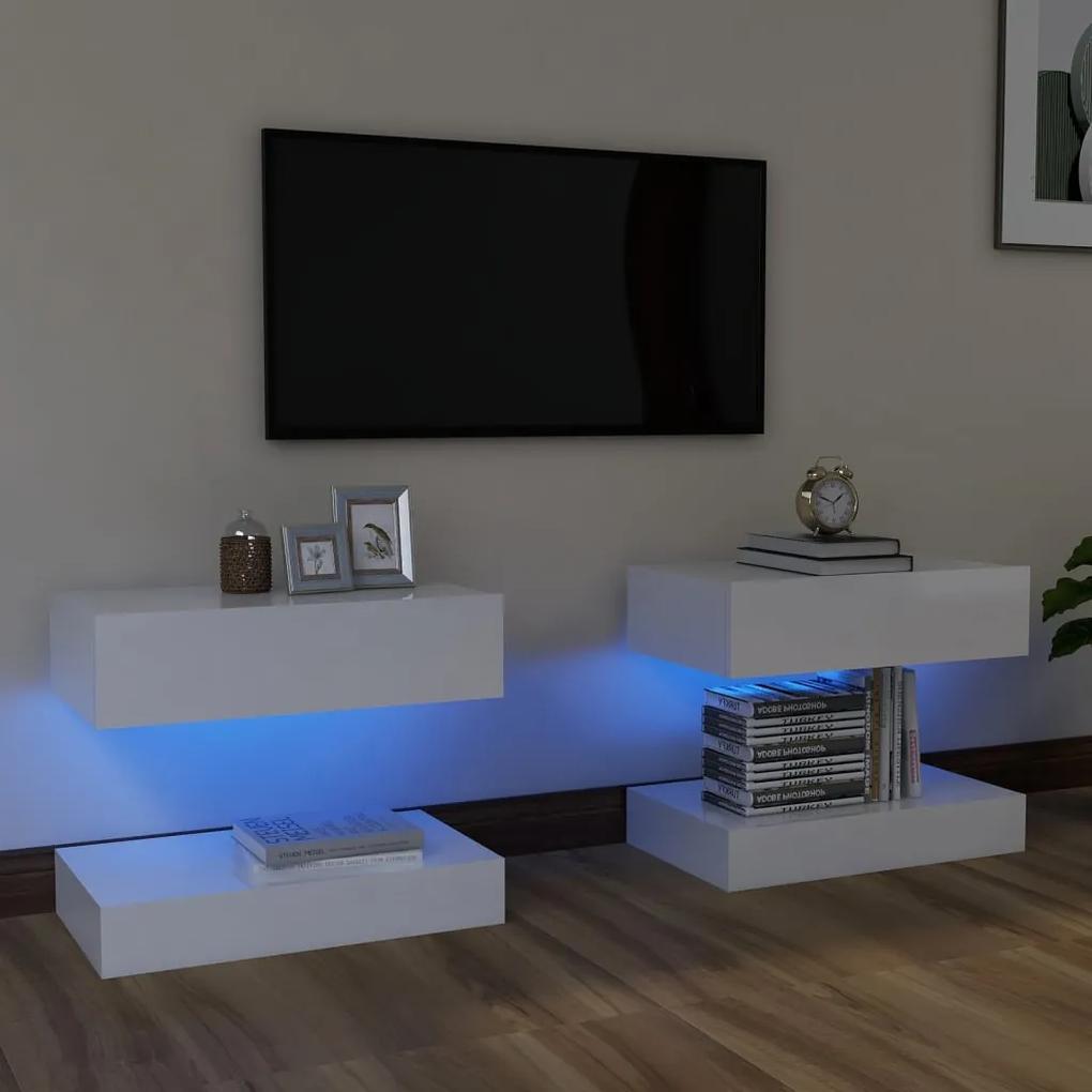 Móveis de TV com luzes LED 2 pcs 60x35 cm branco brilhante