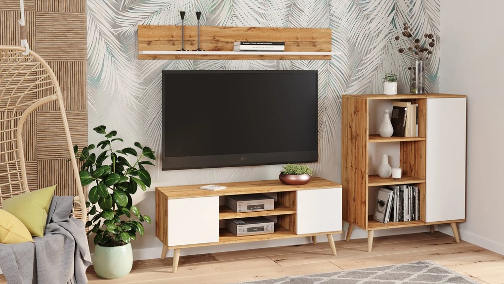 Móvel TV Focus 135 cm cor carvalho artesanal/ branco