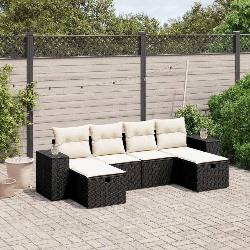 vidaXL 6 pcs conjunto sofás de jardim c/ almofadões vime PE preto