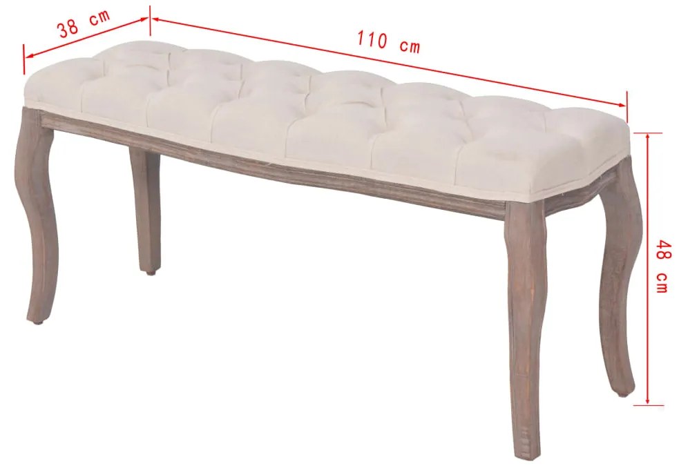 Banco em linho e madeira maciça 110x38x48 cm branco nata