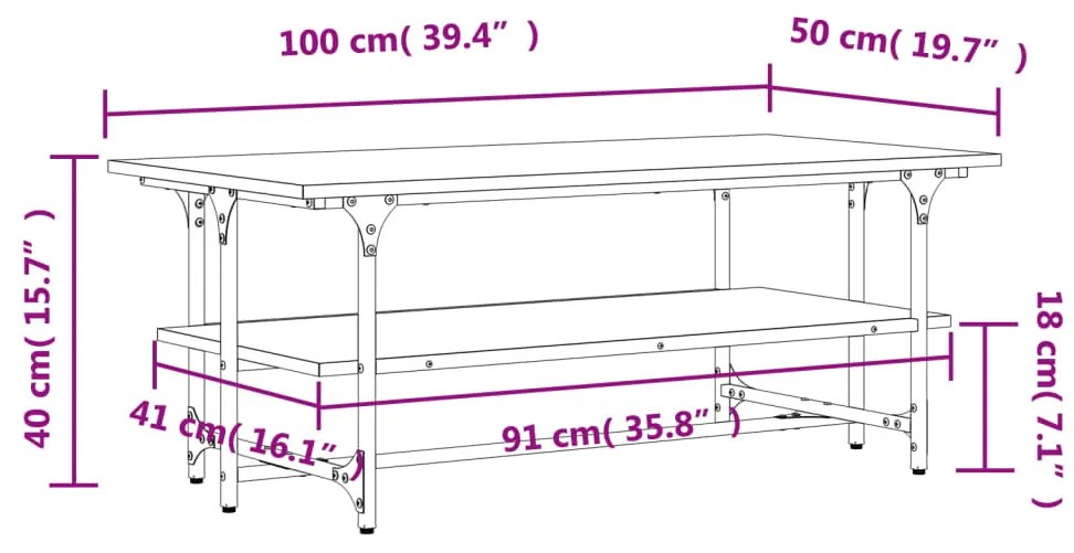 Mesa centro 100x50x40 cm derivados madeira cor carvalho sonoma