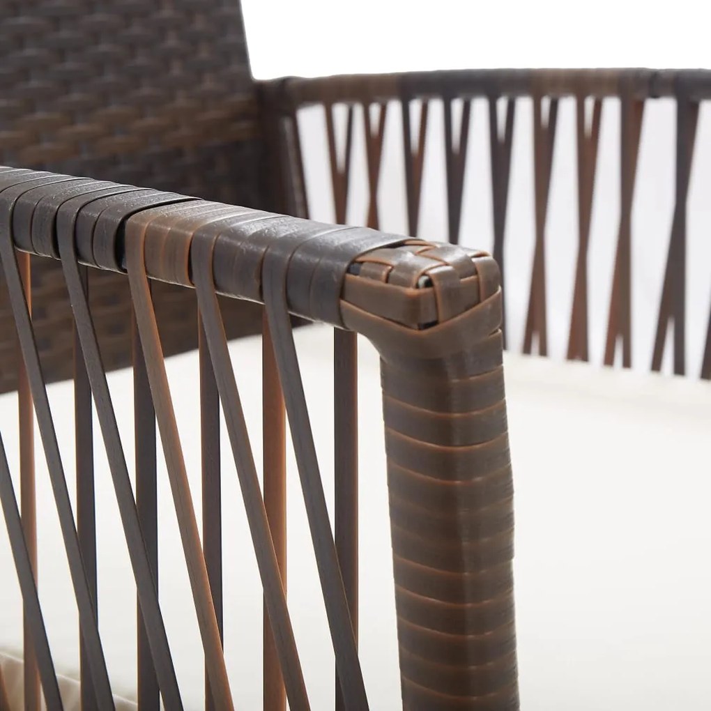 Cadeiras de jardim com almofadões 2 pcs vime PE castanho