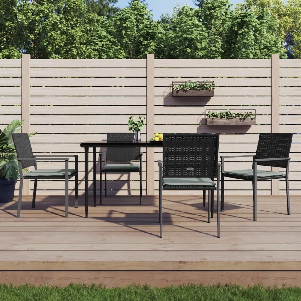 vidaXL 5 pcs conjunto de jantar p/ jardim c/ almofadões vime PE e aço
