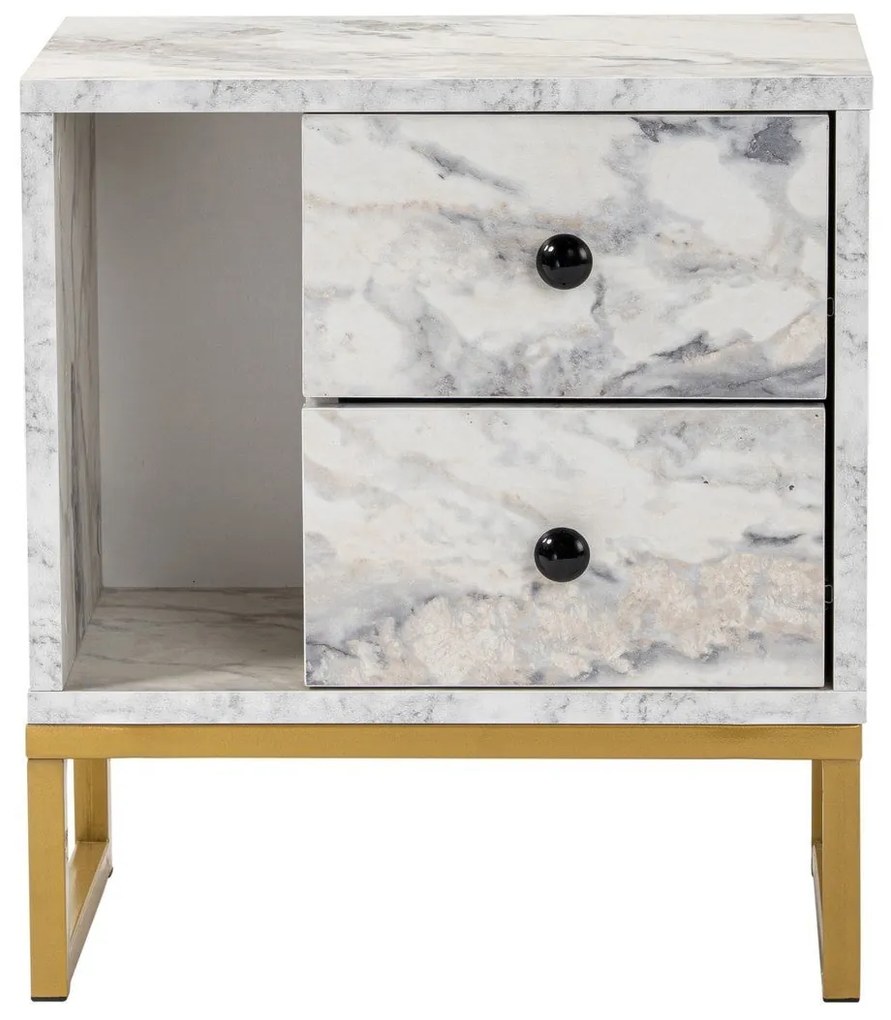 Mesa de Cabeceira Glimmer - Freesia Marble Gold - 45,2cm x 50cm x 29,5