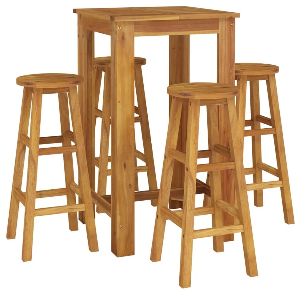5 pcs conjunto de bar para jardim madeira de acácia maciça
