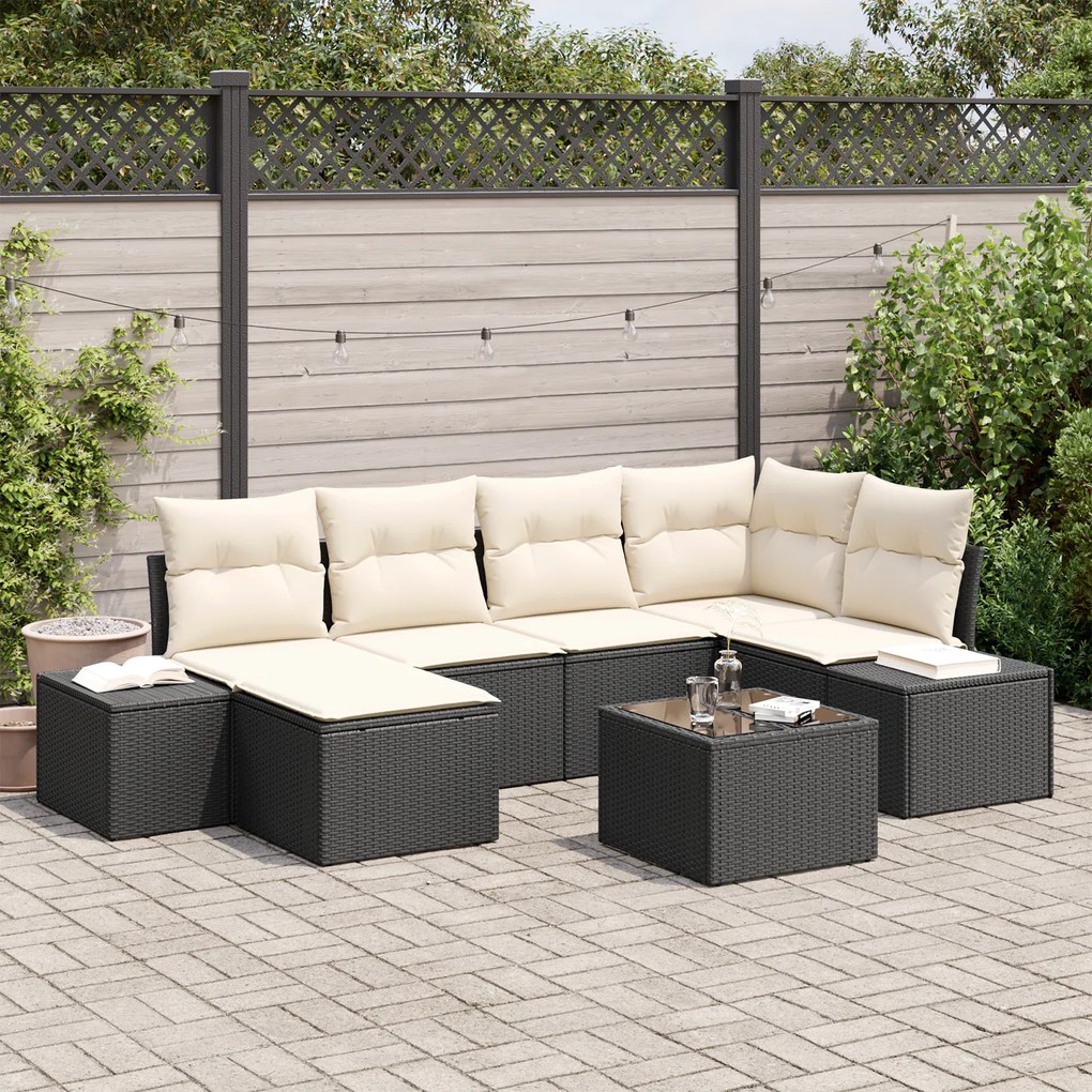 vidaXL Conjunto de Sofá de Jardim de 6 Peças com Almofadas Vime PE Marrom