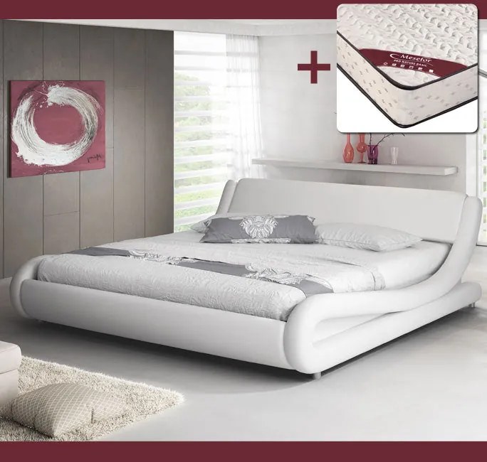 Cama "Lorenzo" - 120x190 cm - Branco - Polipele PU - Somier Incluído -