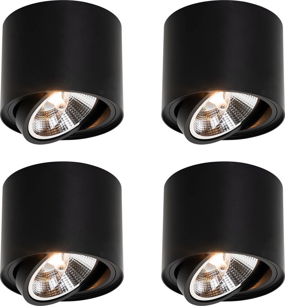 Conjunto de 4 focos de teto modernos pretos giratórios e inclináveis AR111 - Rondoo Up