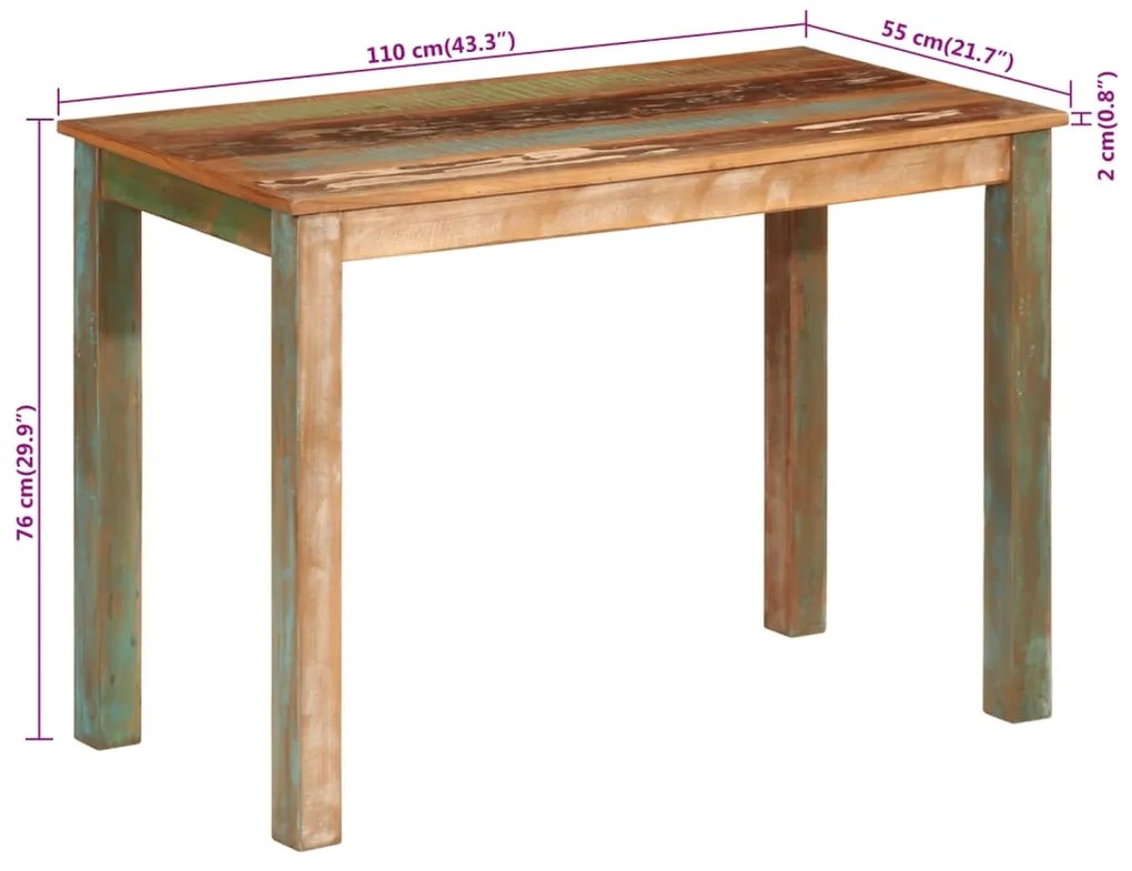 Mesa de jantar 110x55x76 cm madeira recuperada maciça