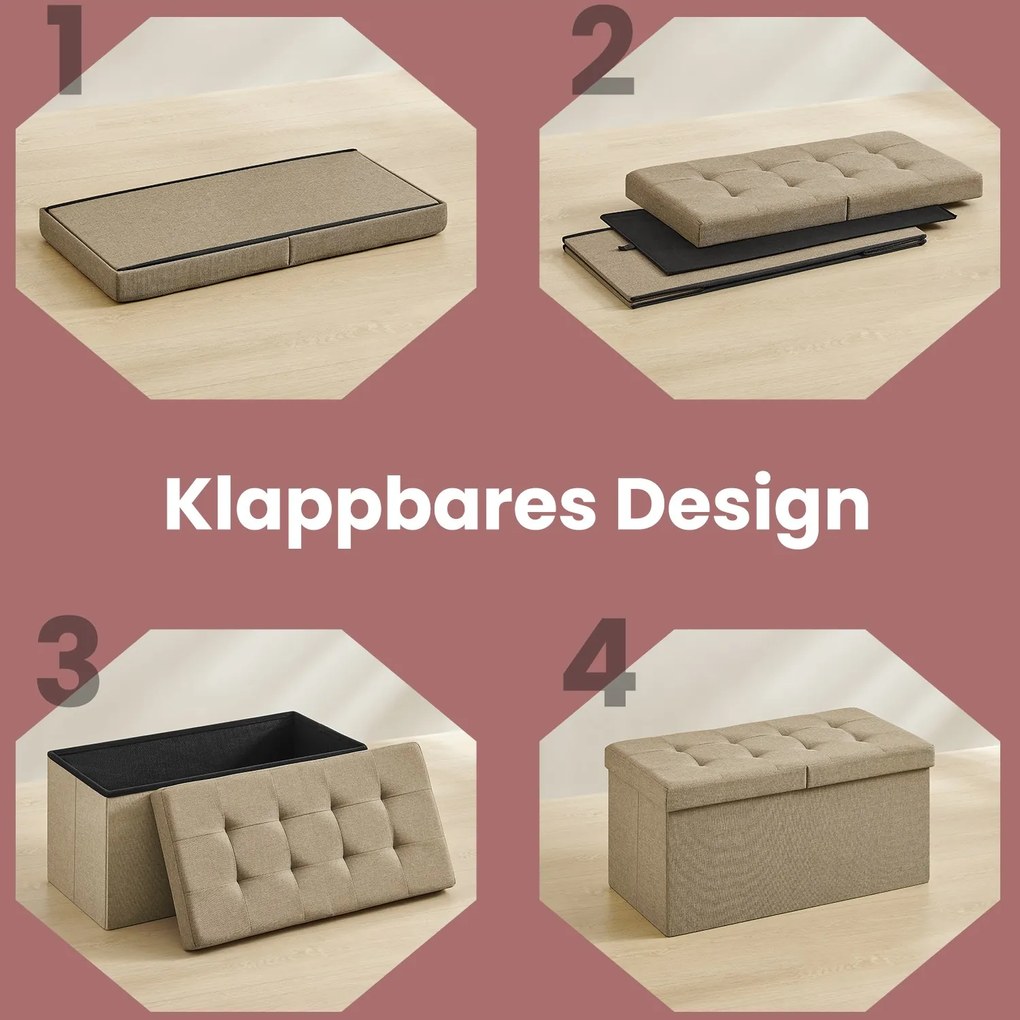 Banco com espaço de arrumação, arca de assento rebatível, 38 x 76 x 38 cm Castanho camel