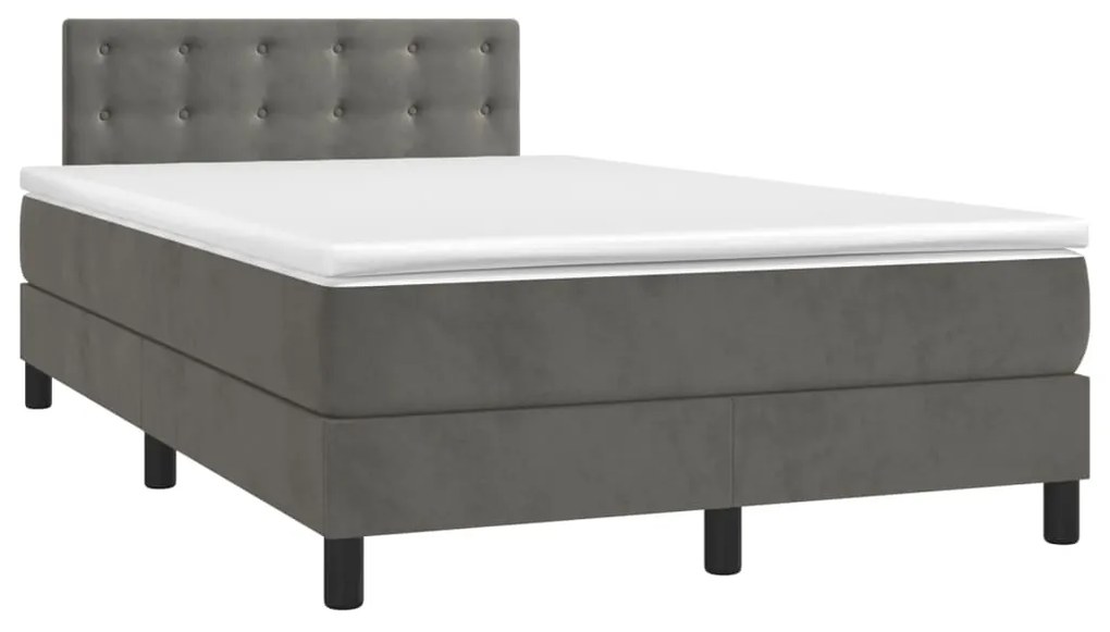 Cama box spring c/ colchão/LED 120x200cm veludo cinzento-escuro