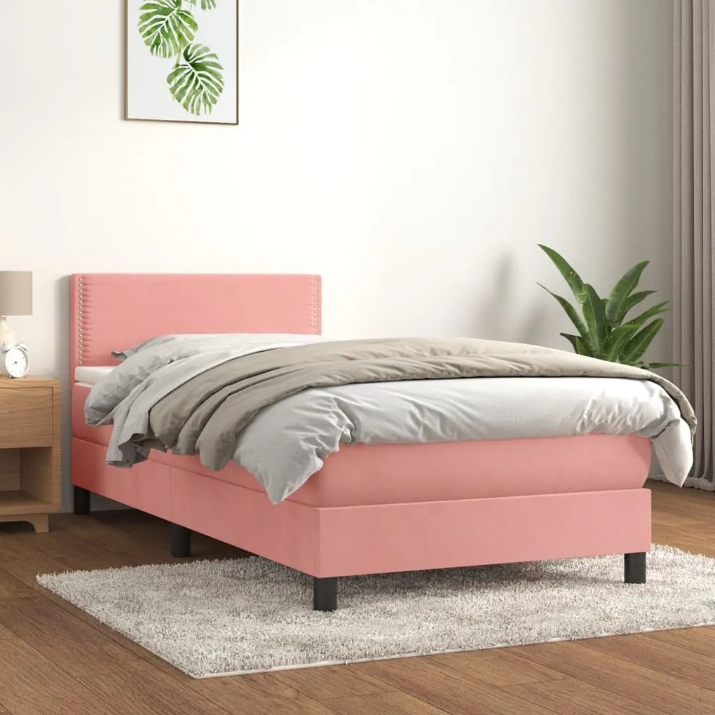 3141220 vidaXL Cama com molas/colchão 90x190 cm veludo rosa