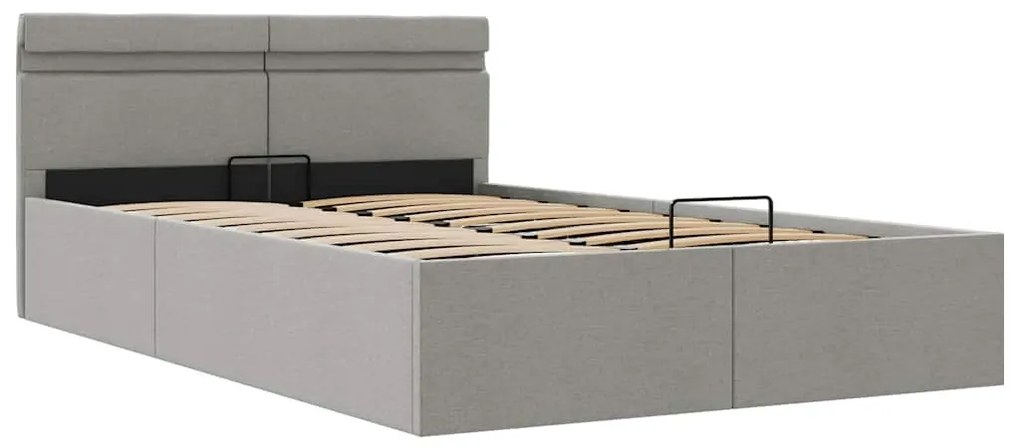 Cama hidráulica c/ arrumação LED 140x200 cm tecido cinza-claro