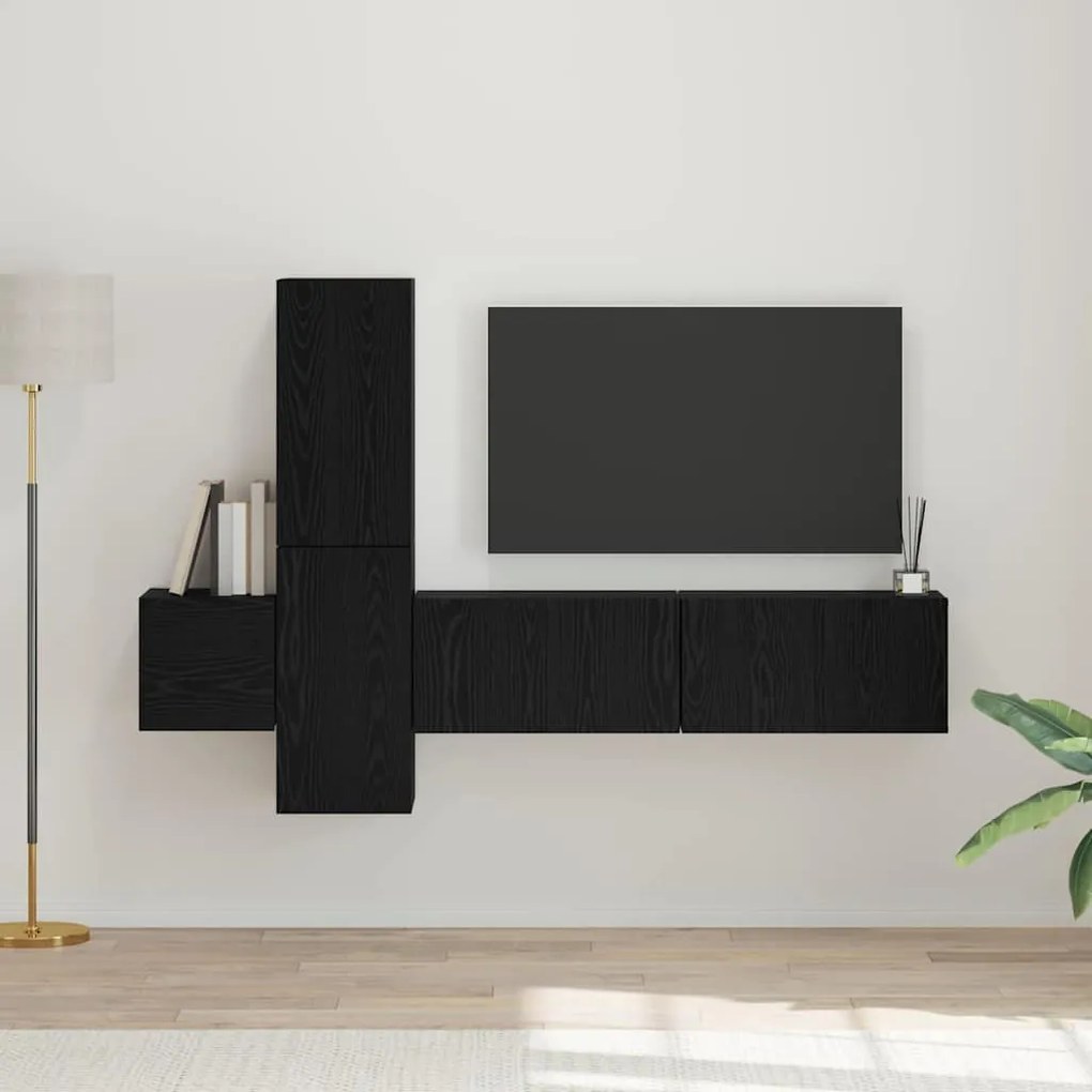 vidaXL Conjunto de móvel de TV 5 pcs Carvalho preto Madeira processada