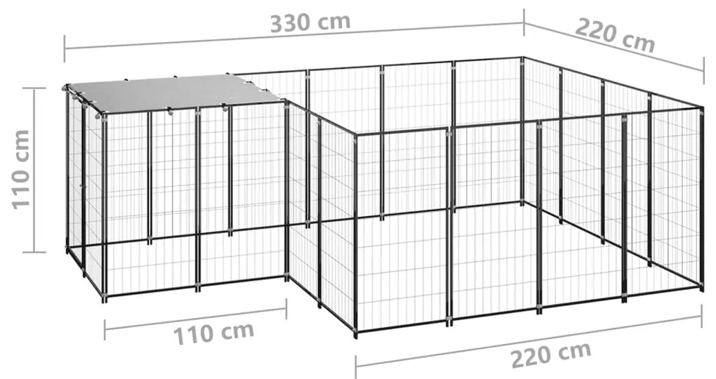 Canil para cães 6,05 m² aço preto