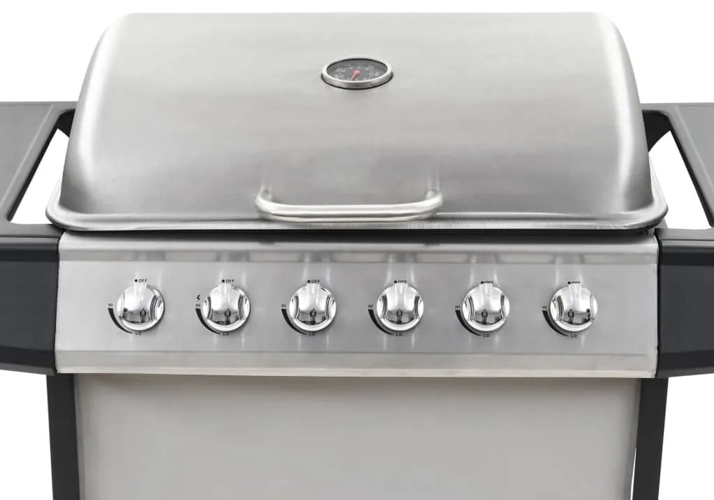 Grelhador/BBQ a gás 6 zonas de cozinhar aço inoxidável prateado
