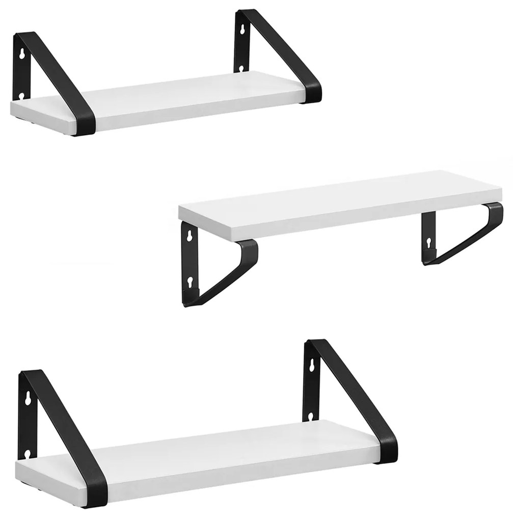 Conjunto de 3 prateleiras flutuantes com design industrial | VASAGLE | 40 x 12 x 10 cm | preto|branco manchado | LWS033B14.