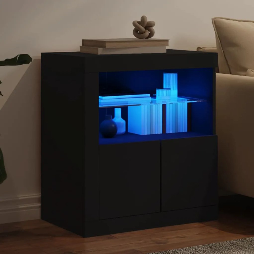 Aparador com luzes LED 60,5x37x67 cm preto