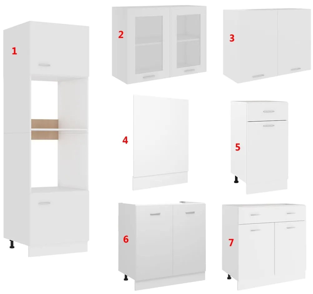 7 pcs conjunto armários de cozinha derivados de madeira branco