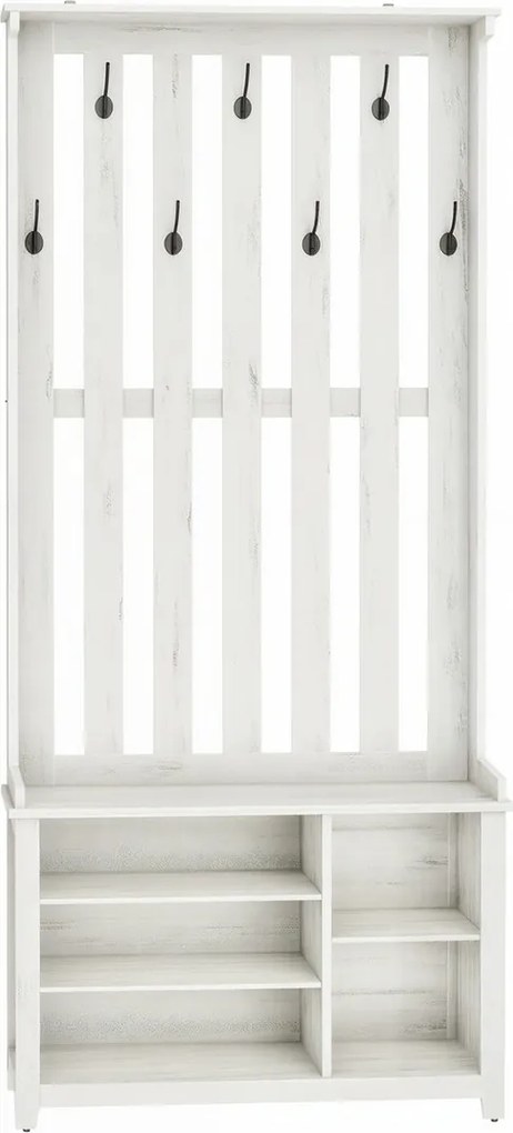 Armario cabide entrada com ganchos 81 x 35 x 180 cm, cabideiro com banco, porta-casacos com ganchos Branco